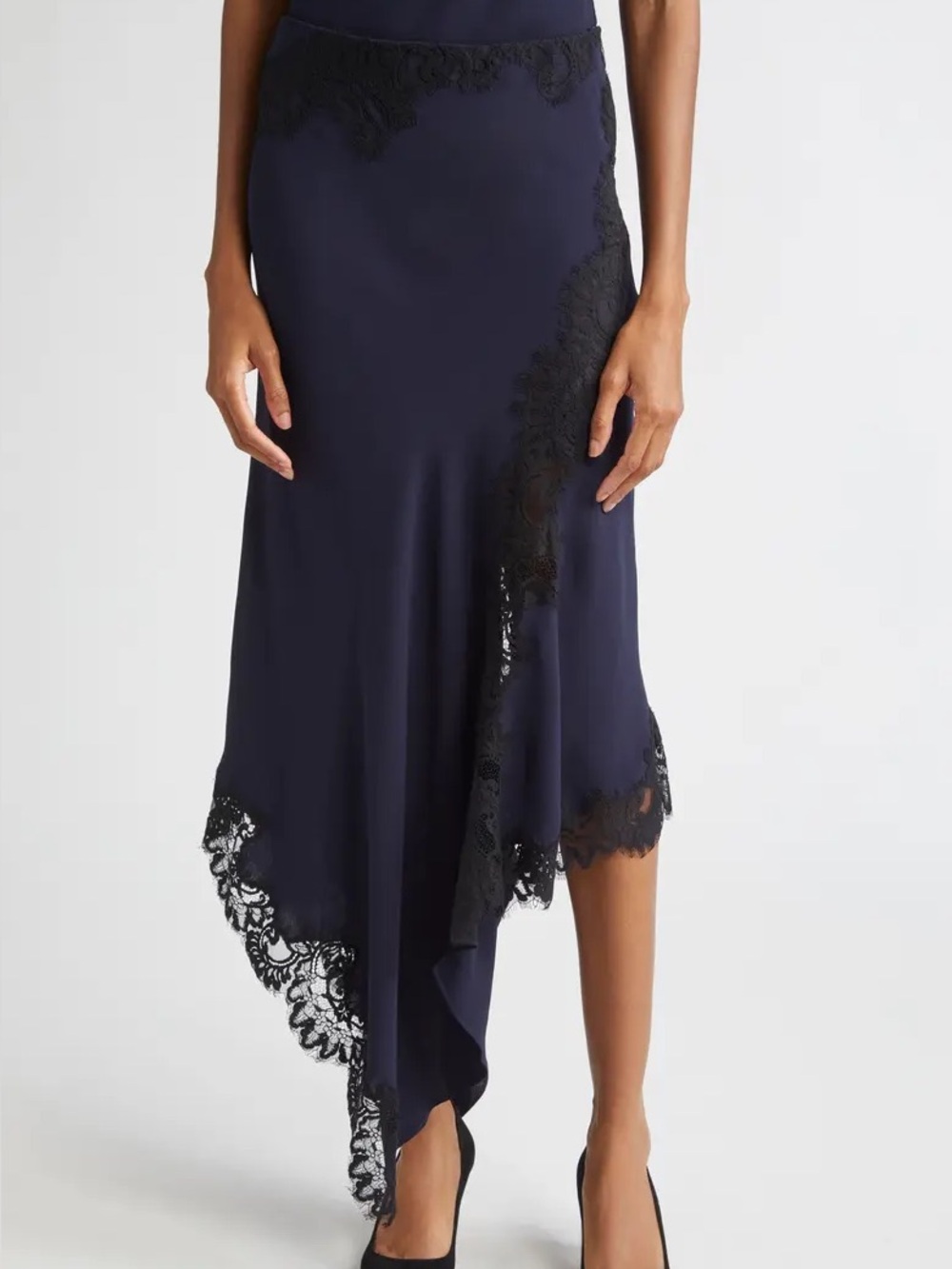 Veronica Beard Hartley Lace Detail Asymmetric Slip Skirt Size 12 Midi